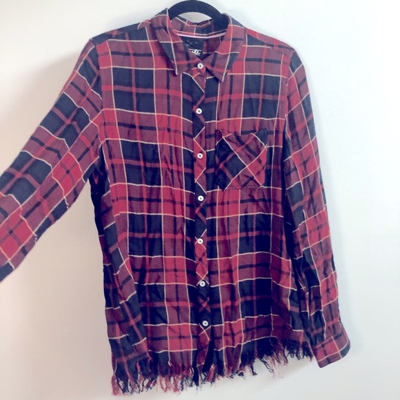 Nanette Lepore Plaid Frayed Buttondown - Picture 1 of 9